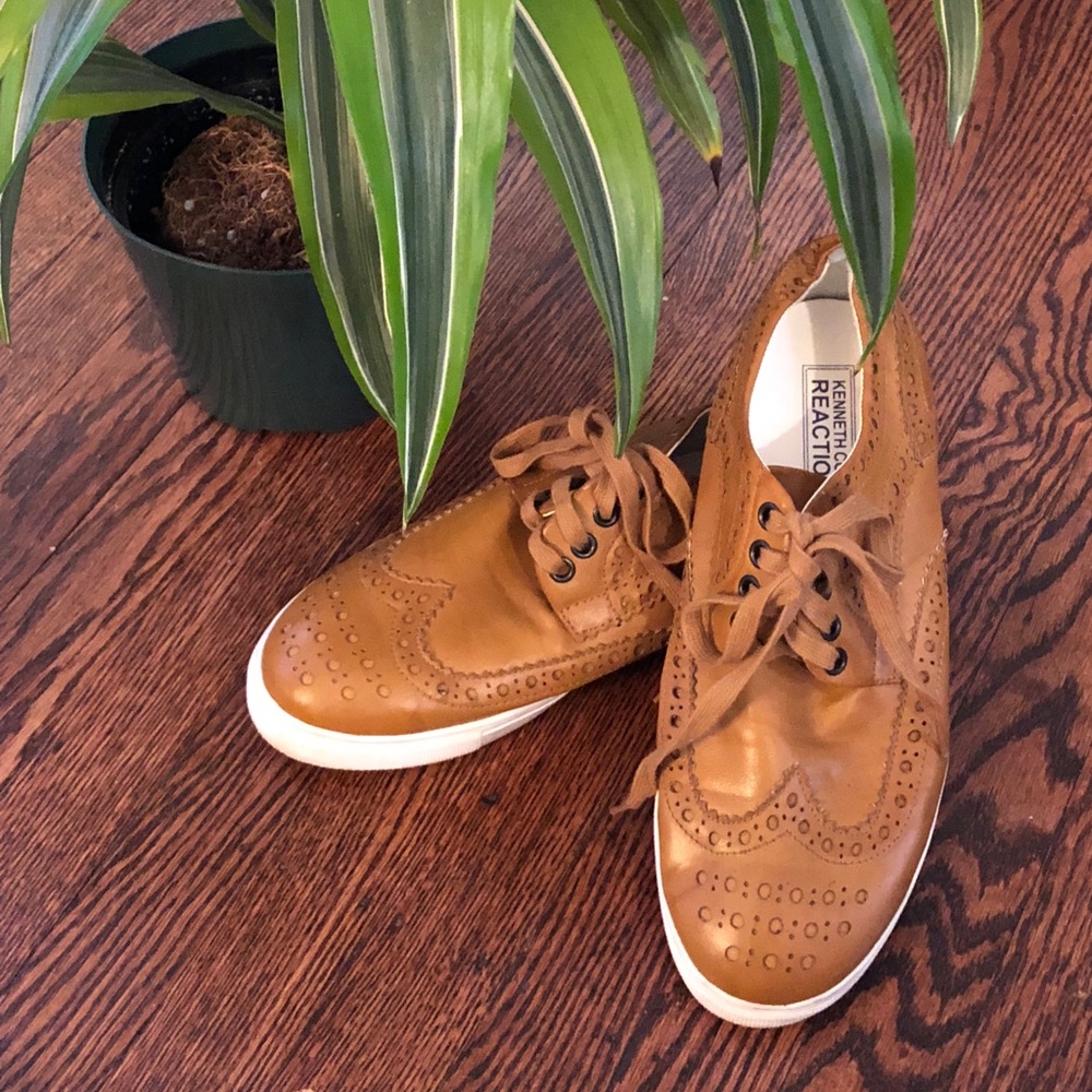 Kenneth Cole Reaction Tan W/Lace Shoes Mens Sz 8.5